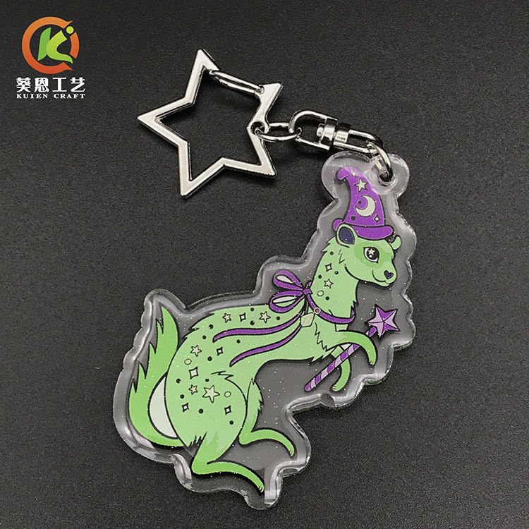 Custom double side printed clear acrylic charms keychain with glitter epoxy keychain
