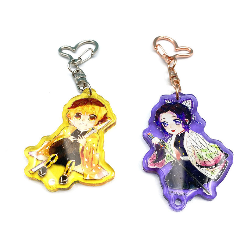 Custom manufacture made cartoon acrylic transparent epoxy charm resin keychain with laser glitters