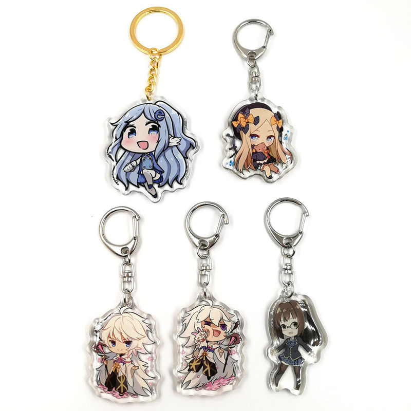 Custom manufacture made cartoon acrylic transparent epoxy charm resin keychain with laser glitters