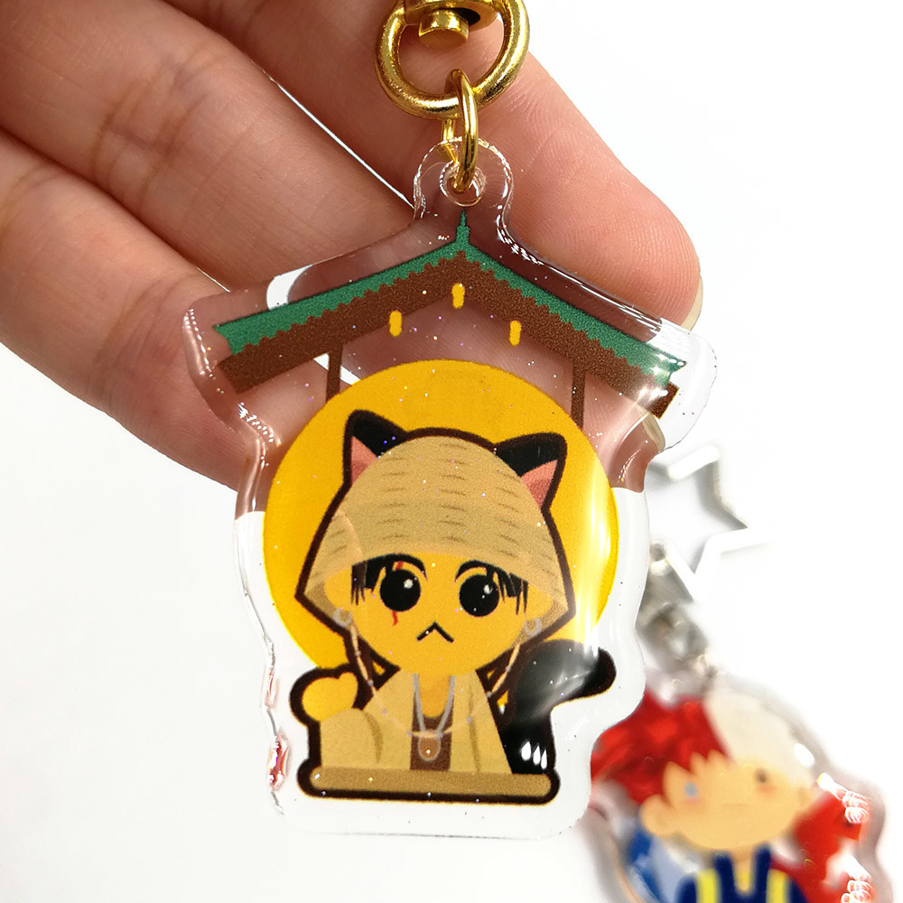 Custom Print Manufacturer Charm Single Epoxy Cute Anime Acrylic Key chain with Glitter