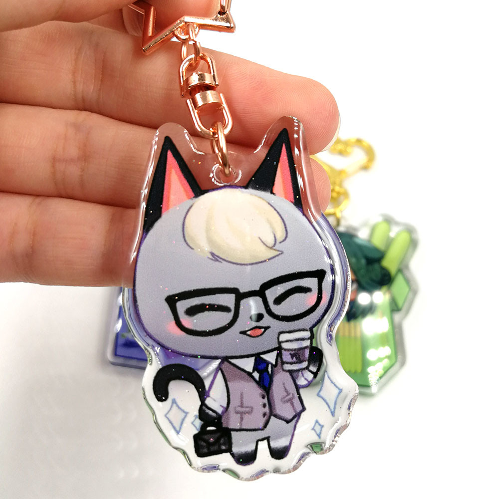 Customized High Quality Printing Epoxy Acrylic Anime Charms Key chains with Glitter